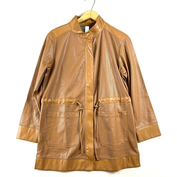 WYNNELayers Collection Vegan Leather Jacket Womens M Perforated Camel Brown - Picture 2 of 12
